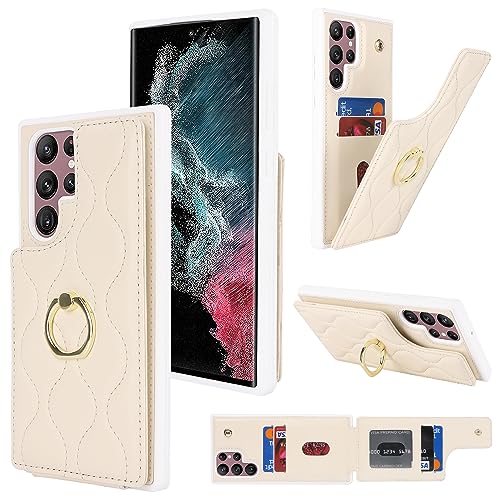 Image of for Samsung Galaxy S23 Ultra 5G Case with Card Holder,Credit Card Holder,Stand Ring Kickstand and RFID Blocking,PU Leather Phone Wallet Case for Women 6.8 inch(Beige)