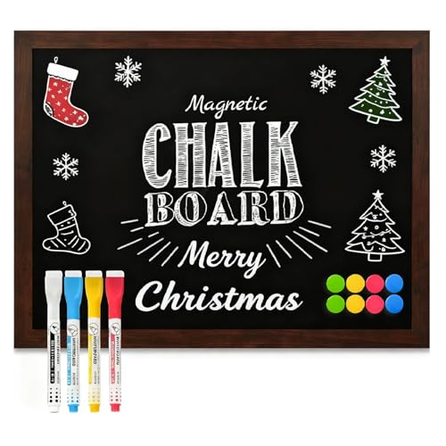 DOLLAR BOSS Tableau noir magnétique 60 x 90 cm à montage mural - Tableau noir de cuisine pour murs - Tableau d'annonce menu - Tableau à craie rustique avec...