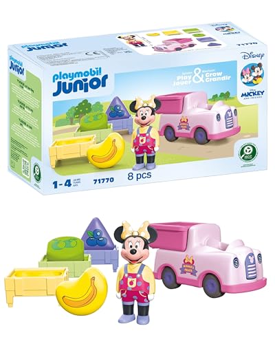 PLAYMOBIL JUNIOR & Disney | Minnie Maus Obst-Transporter mit Sortierspaß | Nachhaltiges Spielzeug ab 1 Jahr | Geschenk für Kleinkinder | Fördert Motorik & erstes Lernen | 71770
