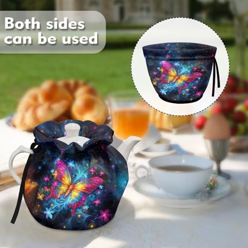 Image of Xoenoiee Tea Pot Cosy Cotton Tea Cozy for Teapots Dust Cover Colorful Butterfly Floral Galaxy Insulated Kettle Cover Teapot Warmer for Home Kitchen Decorative Accessories