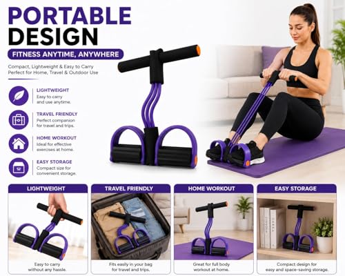 Image of Pedal Puller Resistance Band, 4 Tube Natural Rubber Pedal Exerciser for Home Workout, Full Body Exercise Equipment for Abs Arms Legs Stretching and Strength Training for Men & Women DD01