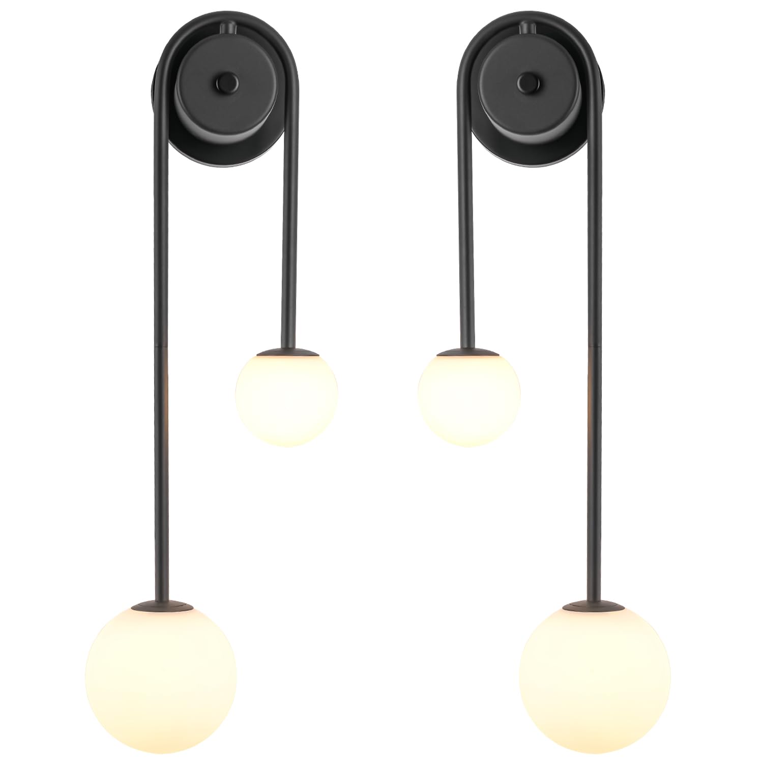 Wall Sconce Set of 2 U-Shape Linear Wall Light Mid Century Black Wall Lamp with 2 Milk Glass Shade for Bedside Dining Room Bathroom,G9 Bulb,2PCS