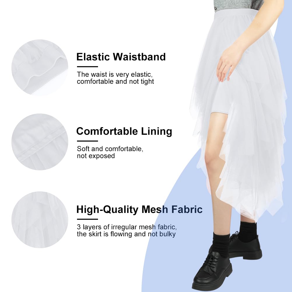 AUYAO Falda Tul Mujer Cintura Elástica Tutu Irregular Plisada Gasa Vintage Ballet Prom