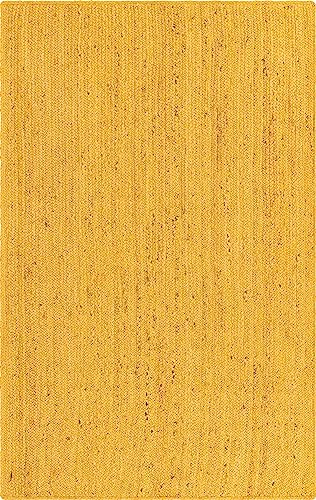 Image of Unique Loom Braided Jute Collection Area Rug - Dhaka (5' 1 inch x 8' Rectangle, Yellow)