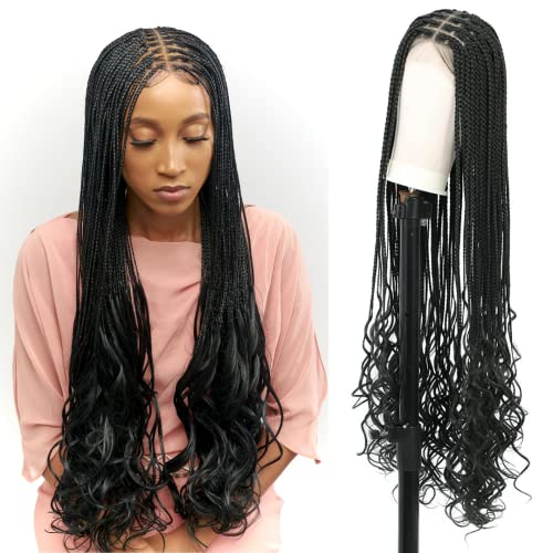 Wow Braids 28" Full Hd Transparent Lace Front Knotless Braided French Curl Wig With Baby Hair And Curly Tips - Synthetic Hand-Made Box Braids Wig For Black Women #TOP5