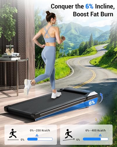 Image of DeerRun Under Desk Walking Pad Treadmill for Home Office & Small Spaces, 6% Manual Incline, 0.6-3.8 MPH Walking Speed, 2.5 HP, 300 lb Capacity, App & Remote Control