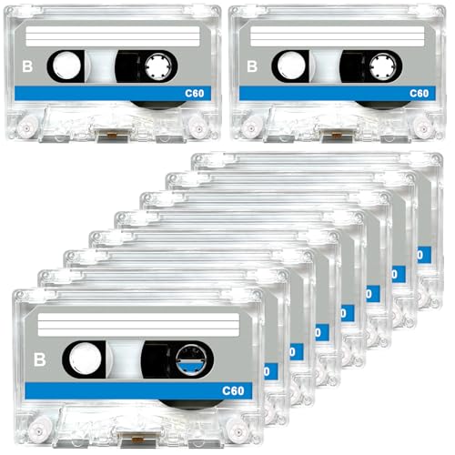 10 Stück Audio Kassetten Leer: Empty Cassette Tapes, Leere Audiokassetten, Rauscharm Hohe Leistung 60 Min, Transparenter Kunststoff-Kassettenbandhülle für Vorlesungen, Seminare und Alltagsaufnahmen