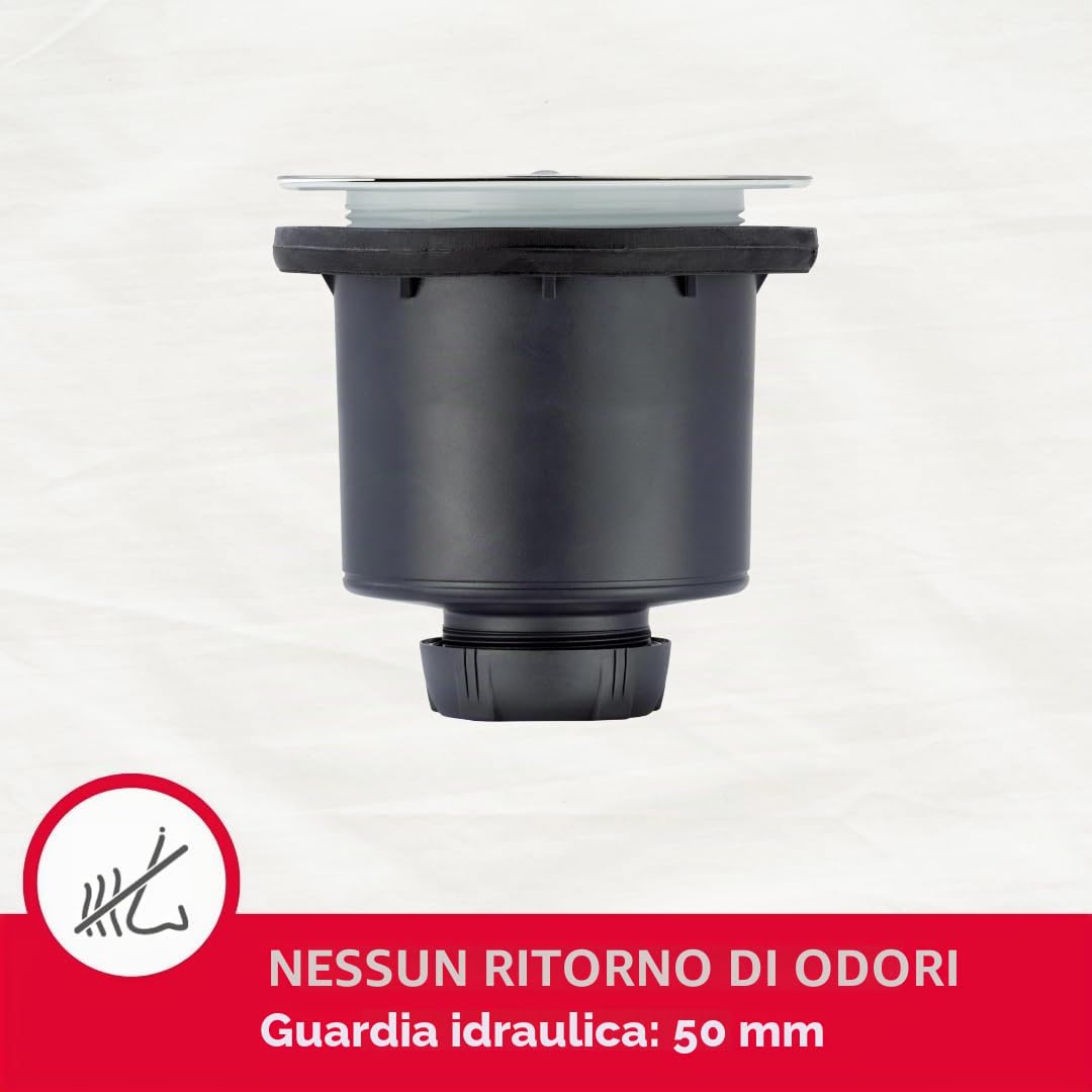 Wirquin 30723747 - Piletta per doccia Tourbillon Ø90 cromata con griglia piatta in acciaio inox e uscita verticale