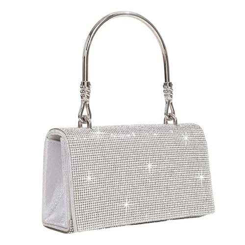 Pochette à strass pour femme - Sac à main chic pour soirée - Paillettes brillantes - Pour fête, bal de fin d'année, mariage, Argenté Cover
