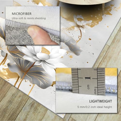 Tapis floral botanique motif lotus imprimé feuille grise chic - 6