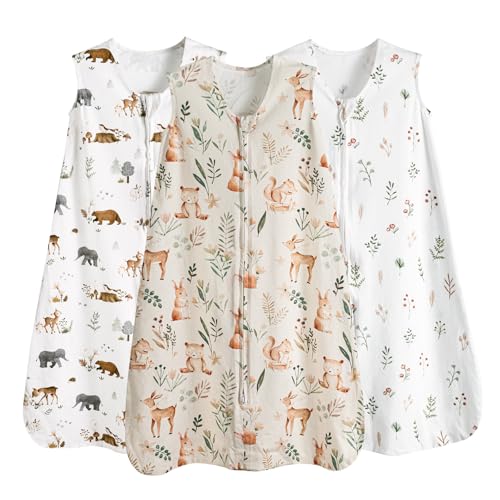 Image of PHF Soft Baby Sleep Sack 0-6 Months 100% Organic Cotton Wearable Blanket, 2-Way Zipper 0.5 TOG Toddler Sleeping Sack 3 Pack, Comfy Sleep Bag for Baby Boys Girls, Woodland (Small)