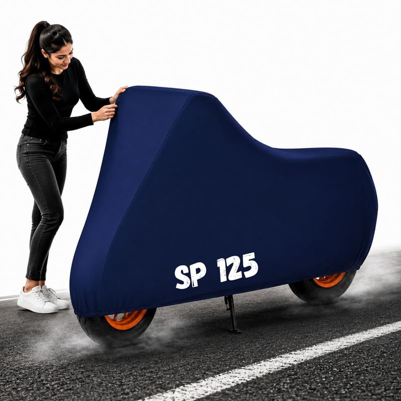 Image of Powerfull Bike Body Cover for SP 125 Dustproof Scratchproof - 100% Waterproof Hoonda SP 125 Cover for Two Wheeler, Outdoor Full Motorcycle Cover with UV, Duty, Rain Protection - Blue