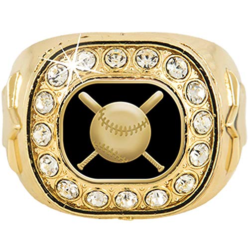 Crown Awards Gold Crystal Baseball Rings, Baseball Championship Ring with Gemstones, Size 7
