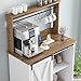 Farmhouse Coffee Bar with Hutch, White Coffee Bar Cabinet with Storage Sliding Barn Door, 31 Inch Buffet Cabinet with 6 Hooks, Coffee Bar Table with Adjustable Shelves for Living Dining Room