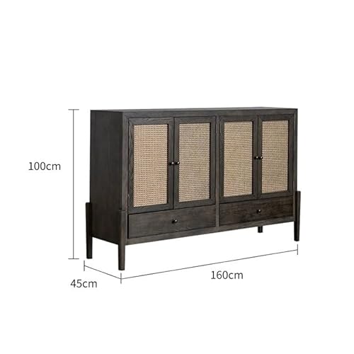 DUBTEDHOU Chinese Solid Wood Sideboard Kitchen Cabinet, Four-Door Rattan Wood Storage Cabinet Buffet Sideboard 62.99x17.71x39.37 Inch - Image 4