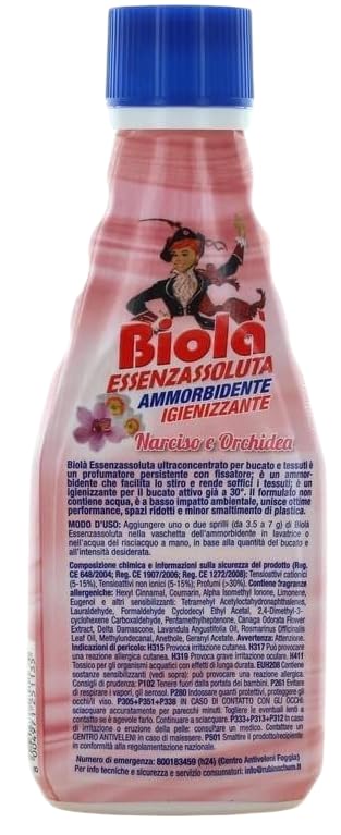 Biolà Essenza Assoluta Profumatore Ammorbidente – Deodorante per bucato ad alta concentrazione Narciso e Orchidea, 250 ml + portachiavi Beni Culinari