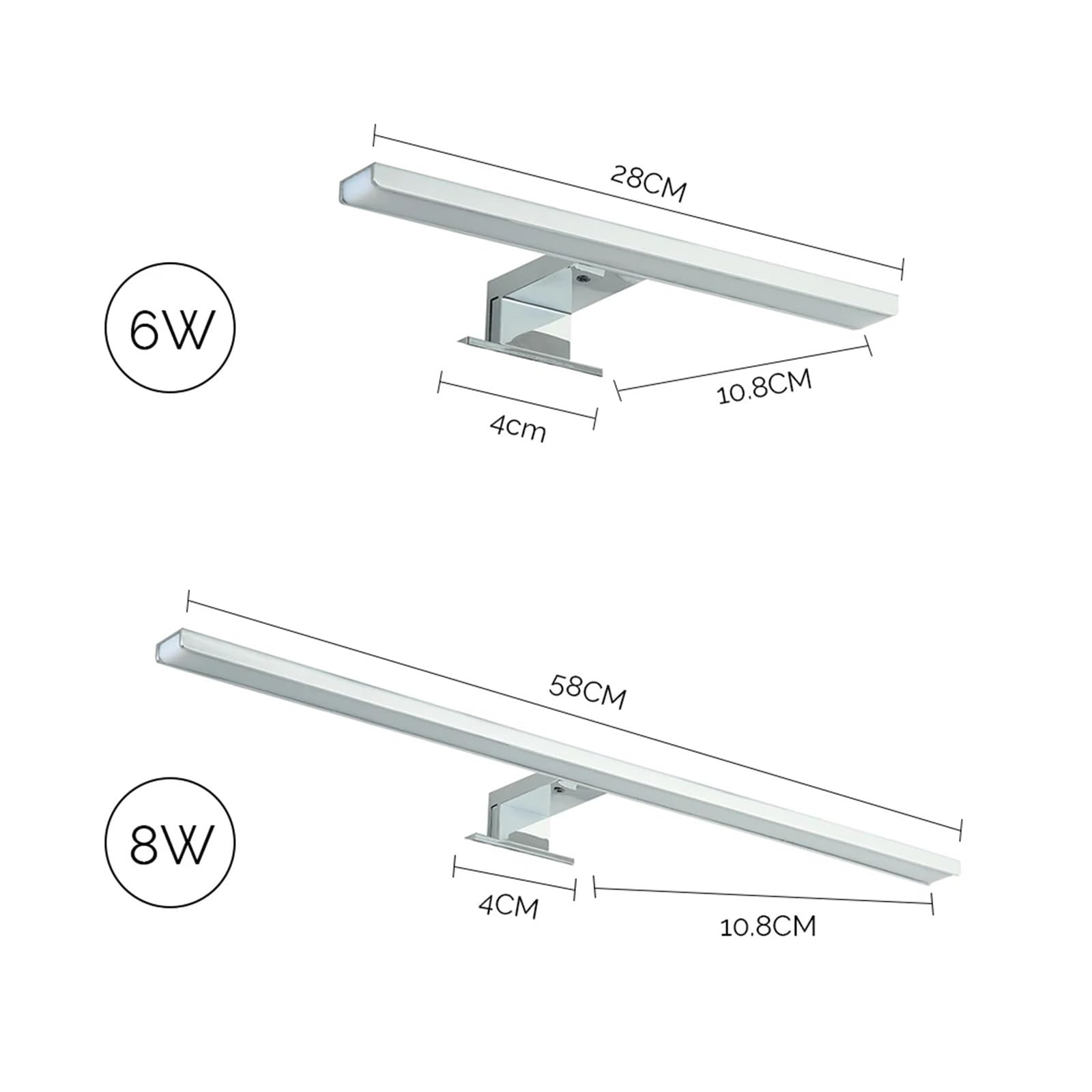 6/8W LED Lustro Światło Łazienka 6000K Makijaż Toaletka Ścienne Lampy Wodoodporne Wewnątrz Pełne pokrycie(6W 28cm)