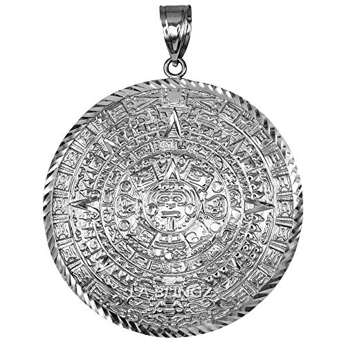 LA BLINGZ Sterling Silver Aztec Mayan Sun Calendar Ex-Extra Large Pendant (XXL)