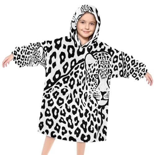 Pardick Wearable Blanket Hoodie for Kids, Leopard Fleece Sweatshirt Blanket Spotted Oversized Blanket Sweatshirt with Pocket Flannel Warm Hooded Blanket 6-10 Year Old Girl Boy Gift, One Size