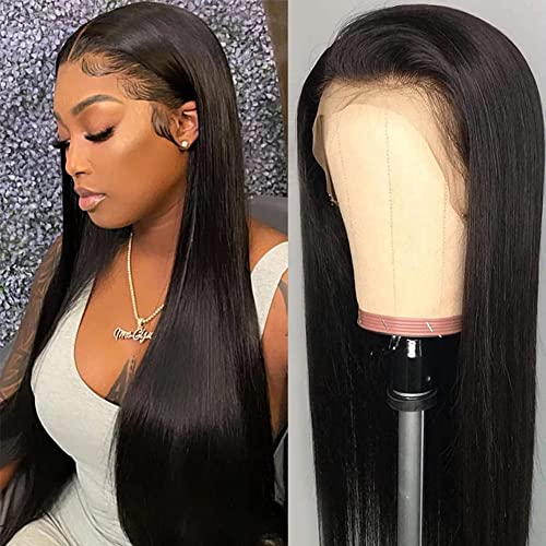 13x4 Perruque Cheveux Humain Naturelle Real Brazilian Straight Lace Front Human Hair Wigs Natural Pre Plucked Perruque Femme Bresilienne Perruque Lisse Glueless HD Swiss Lace Wig 20 Inch Cover