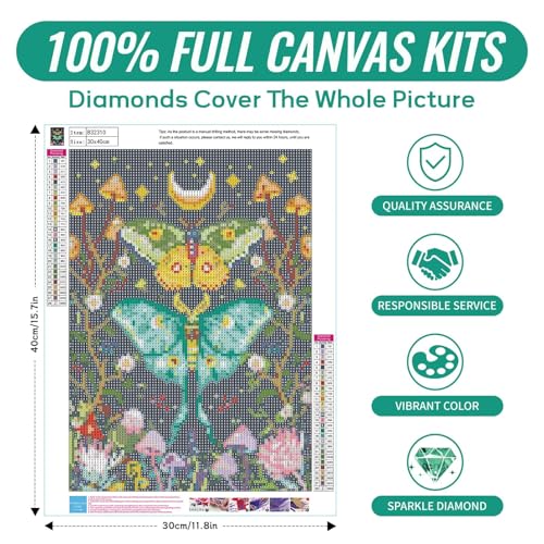 Image of SANYUN Diamond Art Kits for Adults Beginners,Luna Moth 5D Diamond Painting for Adults,DIY Flowers Mushroom Paint with Diamonds Art Crafts for Gift and Decoration(12 X 16 Inch)