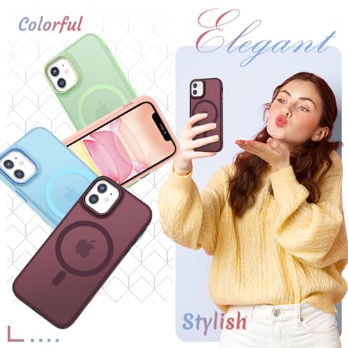 Image of YENAPOON for iPhone 11 Case, Matte Magnetic Phone Case, Wine Red | Fit for Magsafe, Screen Protector Included, Translucent Frosted Slim Shockproof Protective Cover