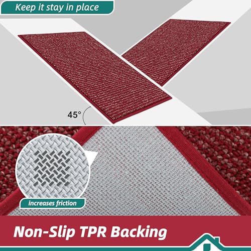 Image of BEQHAUSE Dirt Trapper Door Mat 24 inch x 60 inch, Non-Slip Washable Doormats Entrance Mat, Dirt Resistant and Absorbent Welcome Mat, Low Profile Floor Mats for Front Back Door and Entryway, Red