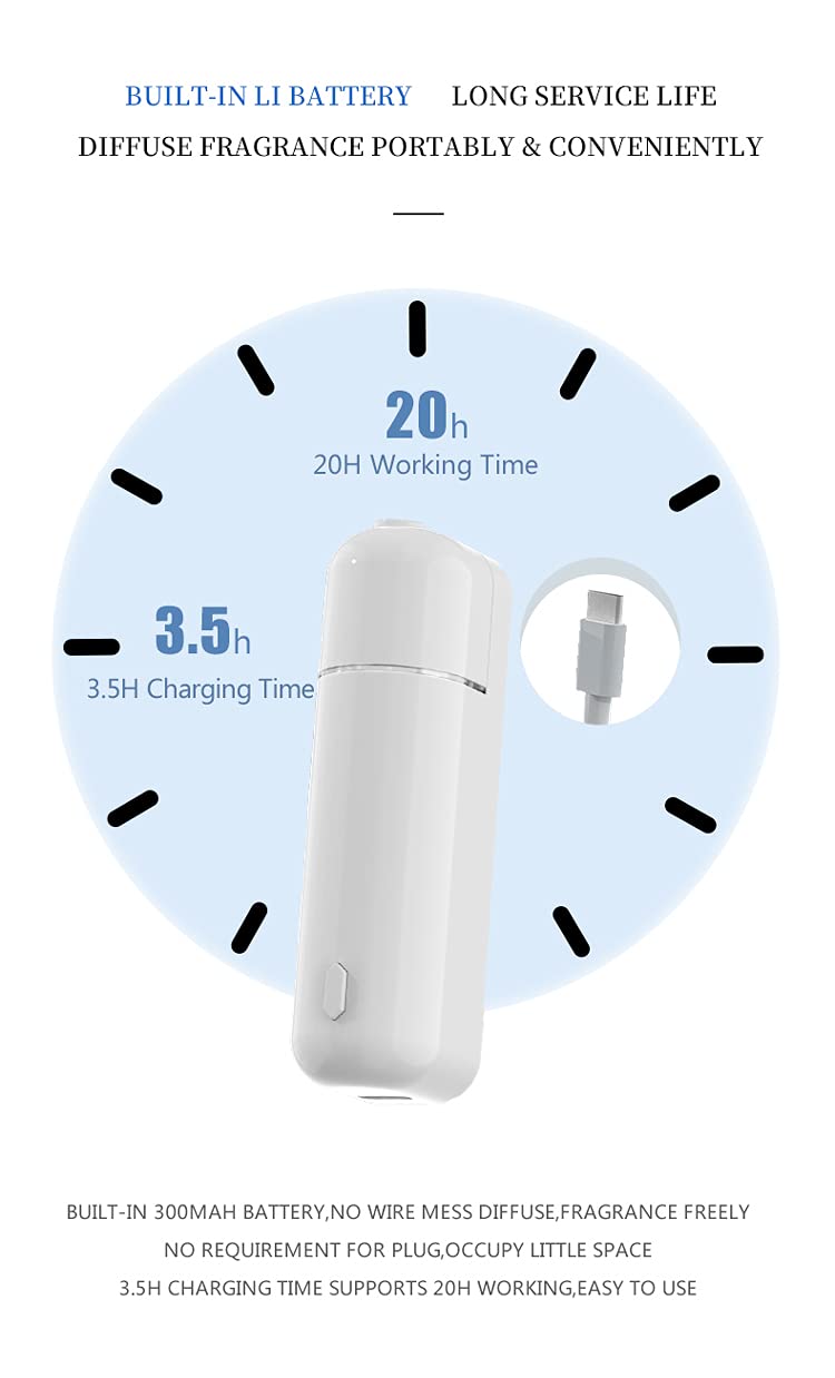 Diffusore ad ultrasuoni USB ricaricabile Nomade di Oli Essenziali con 6 Bottiglie di Aroma: Aromaterapia in Strada e Casa (bianco)