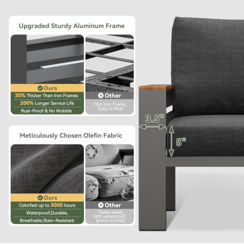 Image of Aoxun Patio Furniture Set, 7 Piece Aluminum Patio Sets with 5 inch Thicken & Washable Cushion, Waterproof Outdoor Furniture with Coffee Table, Outdoor Couch Sectional for Backyard, Porch and Garden