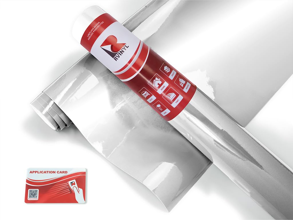 Rwraps Chrome Vinyl Car Wrap Film in Silver - 5ft x 1ft - Vehicle Sheet Roll with Adhesive Back and Air Release Technology