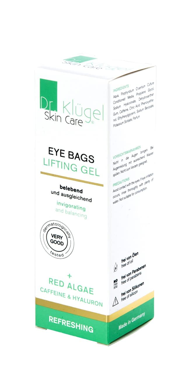 Dr. Klügel Eye Bags Lifting Gel, 30ml enthält Rotalgen, Koffein und Hyaluron, belebend und ausgleichend, reduziert Schwellungen und Dunkelheit, reichhaltiges Augengel zur Hautstraffung & Tränensäcke | Enthält Rotalgen, Koffein und Hyaluron, Belebend und a