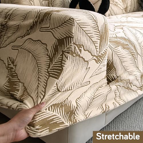 Image of HOKIPO 200gsm Dual Tone Knitting Jacquard Sofa Cover 1 Seater Fully Covered, Beige (AR-6032-BGE)