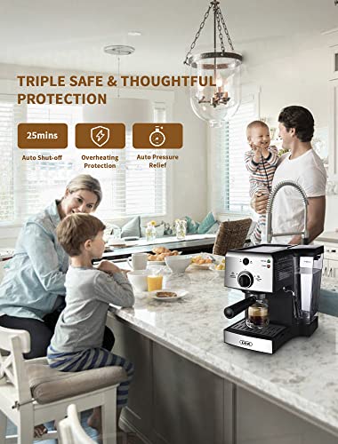 Gevi 15 Bar Espresso Machine, Professional Espresso Coffee Maker With Milk Frother For Espresso, Latte, Machiato And Cappuccino, 1.5L Removable Water Tank, Silver, 1100W #TOP4