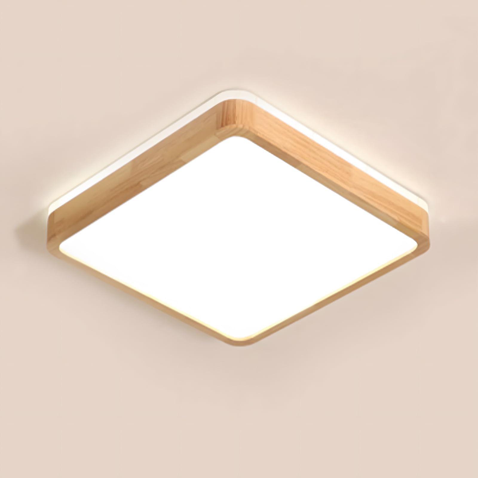 Yyutluo B:30*30Cm - Natural White 4500K (No Dimmable) Led Ceiling Light Wood, Top 360° Glow Square Natural Wooden Lamp | 4500K Natural White, 18W 1600Lm | Living Room, Kitchen, Dining Room, Hallway, Home, Office, Children's Room, Study (Ø30cm)
