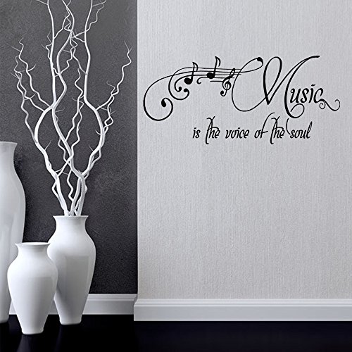 Woodland Arts Black 33 Inches X 15 Inches Music Is The Voice Of The Soul Clef Notes Staff Vinyl Hand-Made Wall Decals Quotes Sayings Words Arts Lettering Vinyl Wall Stickers For Music Room #TOP3