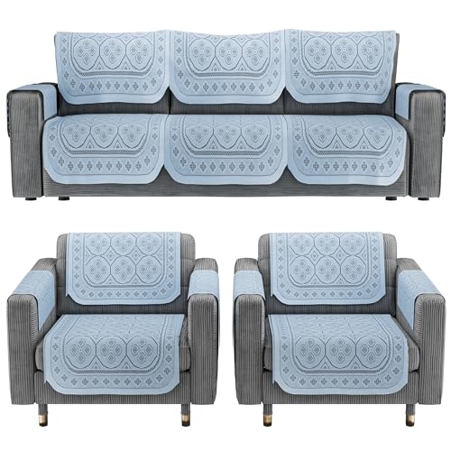 Image of Kuber Industries Soft Net Cotton Sofa Cover 5 Seater Set with Arms for Living Room | Sofa Protector Cover for Home Decor Protection | Galaxy 4 Way Design - Grey