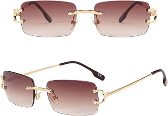 Rimless Sunglasses for Men Women Small Narrow Rectangle Sunglasses