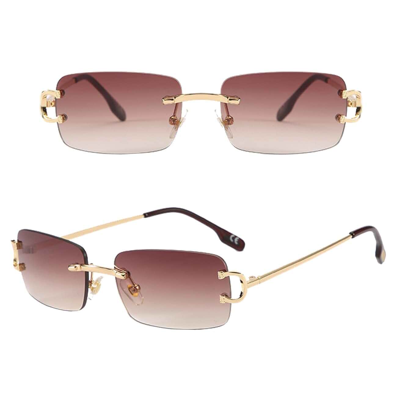 Rimless Sunglasses for Men Women Small Narrow Rectangle Sunglasses Fashion Rectangular, Frameless, UV400 Protection, Unisex, Lightweight, 90s, Metal Leg, for Daily Wear, Shopping, Travel