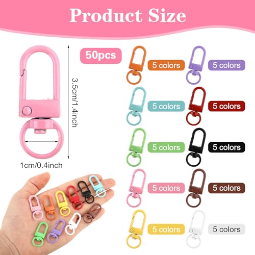 50 Pcs Swivel Snap Hooks with Key Rings, Colorful Premium Metal Swivel Lobster Claw Clasps Snap Hooks Heavy Duty - Image 3