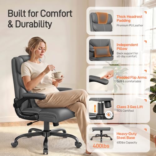 Image of Office Chair, Executive Mid-Back Computer Desk Chair with Flip-up Armrests