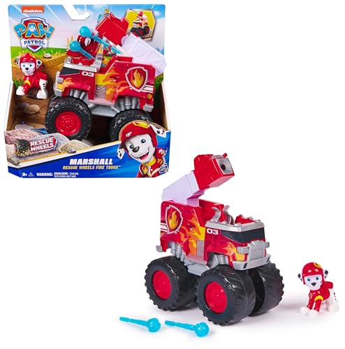 Paw Patrol Patrulha Canina - Pack figura Marshall Rescue Wheels e camião bombeiros lança projéteis - patrulha canina brinquedos - brinquedos crianças 3 anos - presente menino 3 anos
