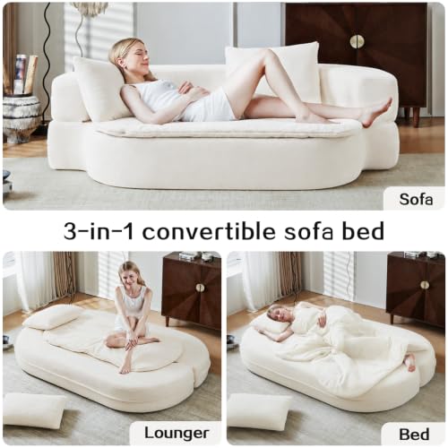 Image of 79 inch Convertible Futon Sofa Bed Mattress, Sleeper Boneless Futon Sofa,Beige