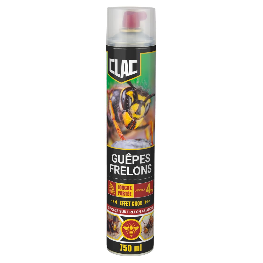 Clac® Aérosol Insecticide Nids Guêpes & Frelons 750 ml – Élimination Immédiate à Distance jusqu’à 4 m – Jet Ultra Puissant – Anti-Guêpes, Frelons et Insectes Volants