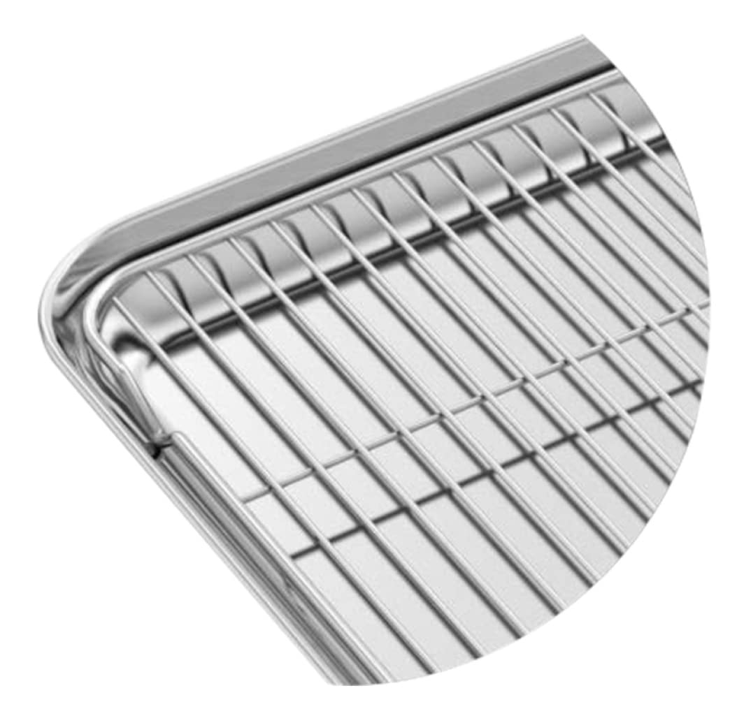 ACiyD Edelstahl-Kekspfanne mit Kühlregal Metallbäckerei-Viertelblechpfanne Antihaft-Backformen (große Pfanne und Gestell)