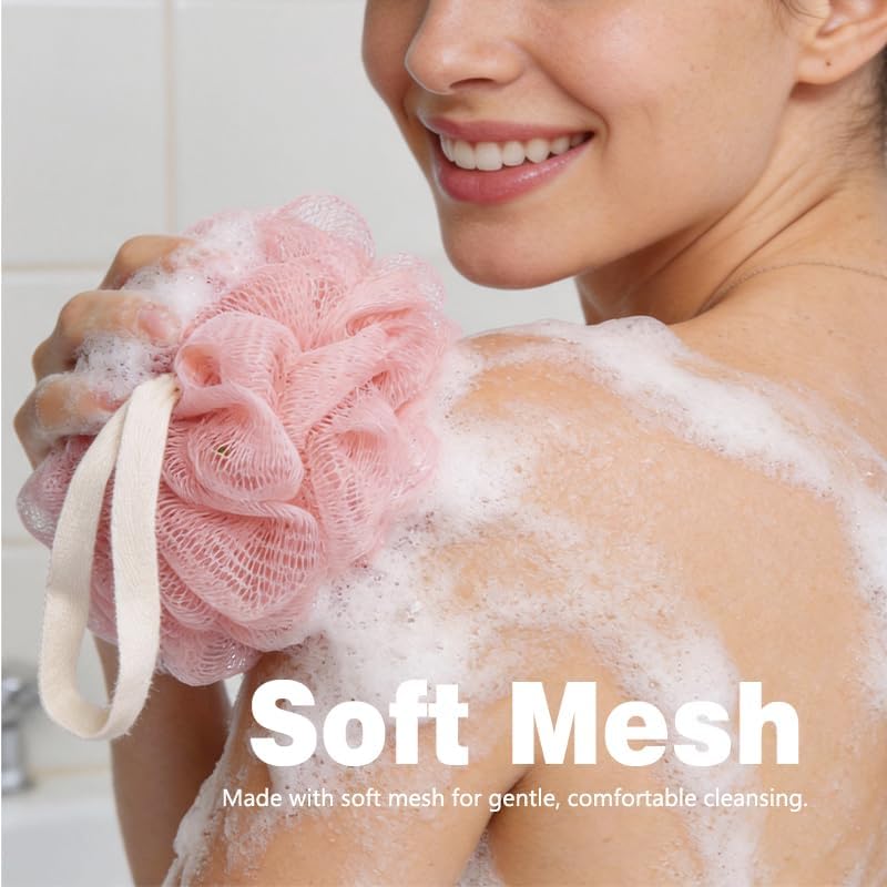 Bath Loofah Sponge 3 Pack Mesh Shower Poufs Body Wash Exfoliator Soft Bath Puff Shower Accessories for Men Women