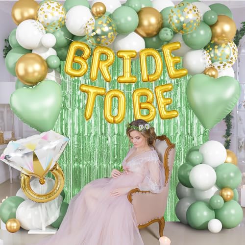 Sage Green Bachelorette Party Decorations, Bride To Be Helium Mylar Foil Letter Balloons with White Gold Camp Latex Balloons and for Bridal Shower Decoration Engagement Hen Wedding Party Decor by Paeyeq - Used condition - Image 9