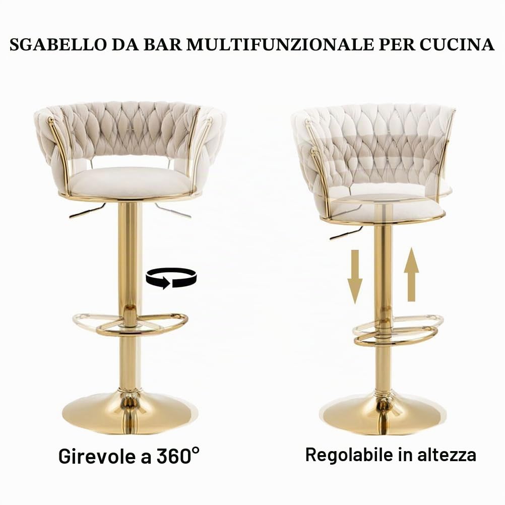 Generico Sgabello da Bar Girevole Singolo,Sgabello da Bar Girevole Regolabile in Altezza in Morbido Velluto,Sgabello da Cucina con Schienale,per Pranzo,Bancone Bar,Portata 150 kg,Nero