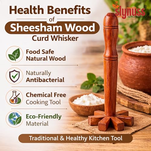 Image of Slynuss | Buttermilk Churner Wooden | Butter Churner for Home, Dahi Maker & Butter Maker | Mathani for Buttermilk /Majjiga Kavvam, Dal Ghotni Wooden | Sheesham Wood, Naturally Non-Stick (28 X 8 CM)