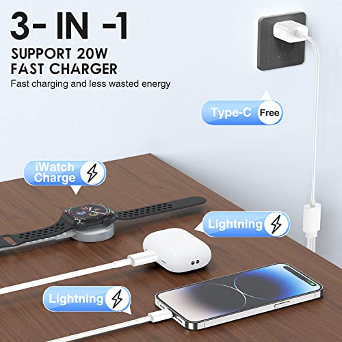Watch Charger with USB C Charger,3-1 iWatch & Charger Fast Charging,6FT Magnetic Smart iWatch Charger Cable for Watch Series SE/8/7/6/5/4/3/2/1/ultra & Phone 14/13/12-White