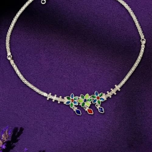 Image of Parasmoni Silver Floral Statement Necklace for Women